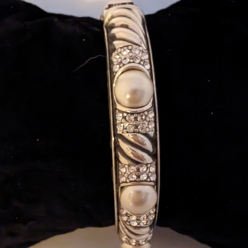 Brighton, magnetic closure, hinged bangle bracelet.  Faux pears/crystals.